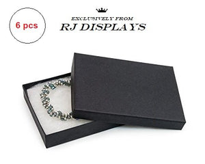 6 Pack Cotton Filled Matte Black Color Paper Cardboard Jewelry Necklace Bracelets Watch Gift and Retail Boxes Size 7 1/8" x 5 1/8" x 1 1/8" Inch - by R J Displays